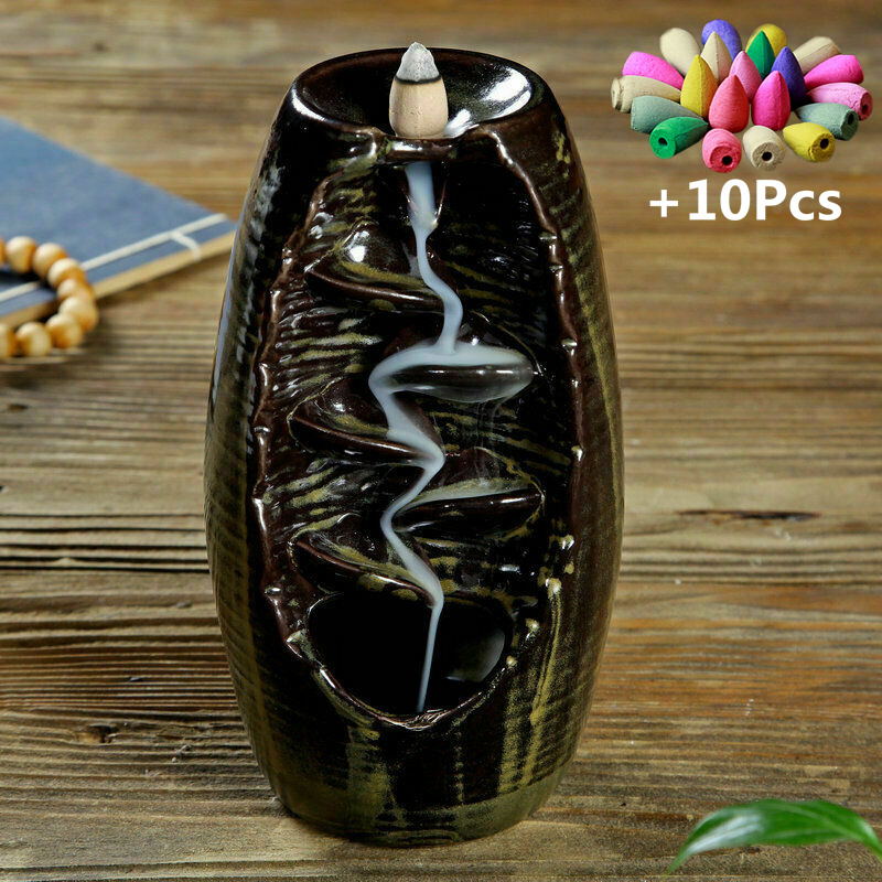 With 10 Cones Free Gift Waterfall Incense Burner Ceramic Incense