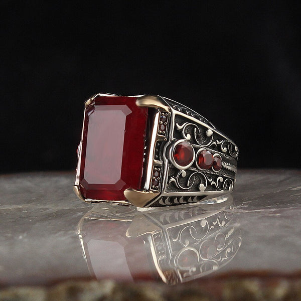 HANDMADE STERLING SILVER AGATE TURKISH RING FOR MEN