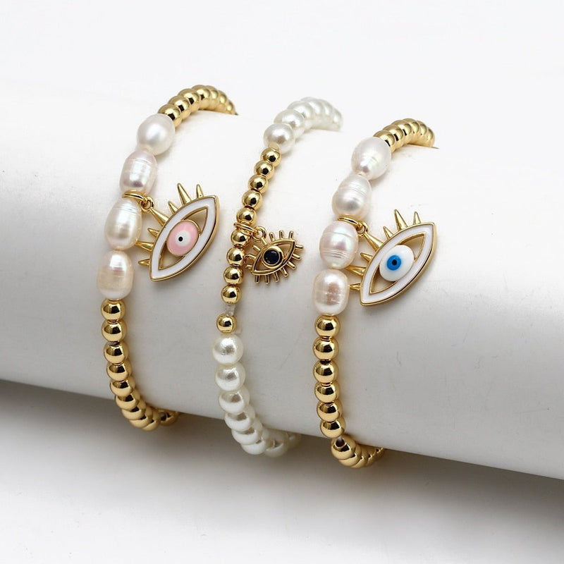 Hand-made Evil Eye Pearl Bracelets