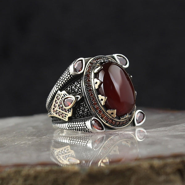 HANDMADE STERLING AGATE TURKISH RING FOR MEN