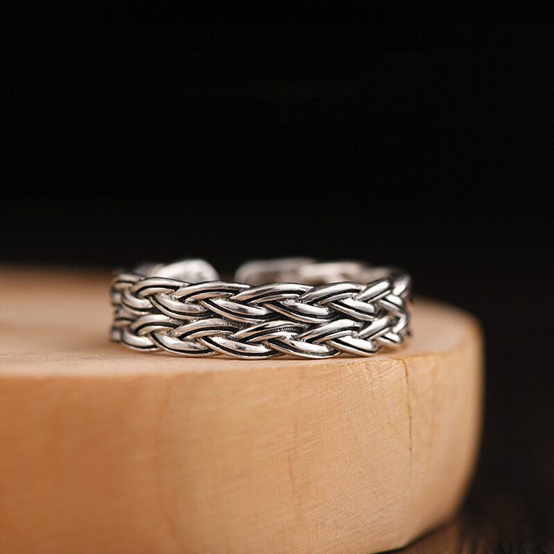Vintage Thai Silver Braided Ring For Men And Women