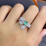 EMERALD NATURAL MADE BOW STYLE WITH 925 REAL SILVER RING FOR LADIES