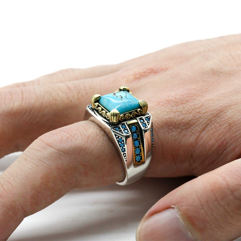 Vintage Turkish Turquoise Ring for Men