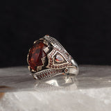 HAND CRAFTED STERLING SILVER TURKISH AMBER RING FOR MEN