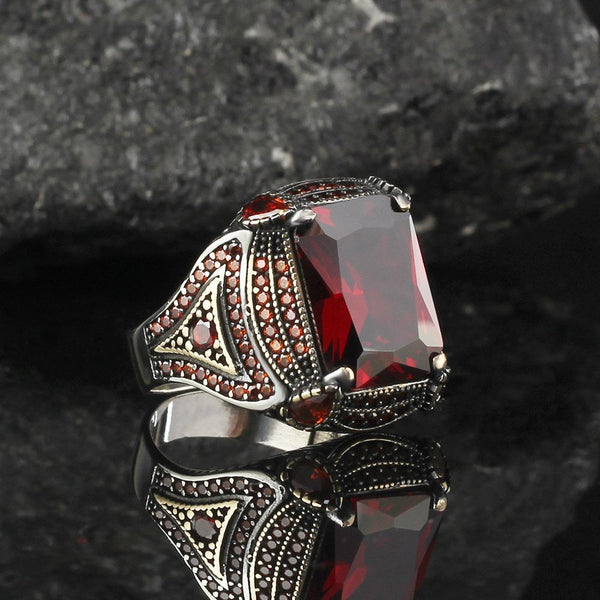 HANDMADE STERLING SILVER ZIRCON TURKISH RING FOR MEN