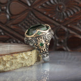 Green Crystal Cut Zircon 925 Sterling Silver Turkish Men's Ring
