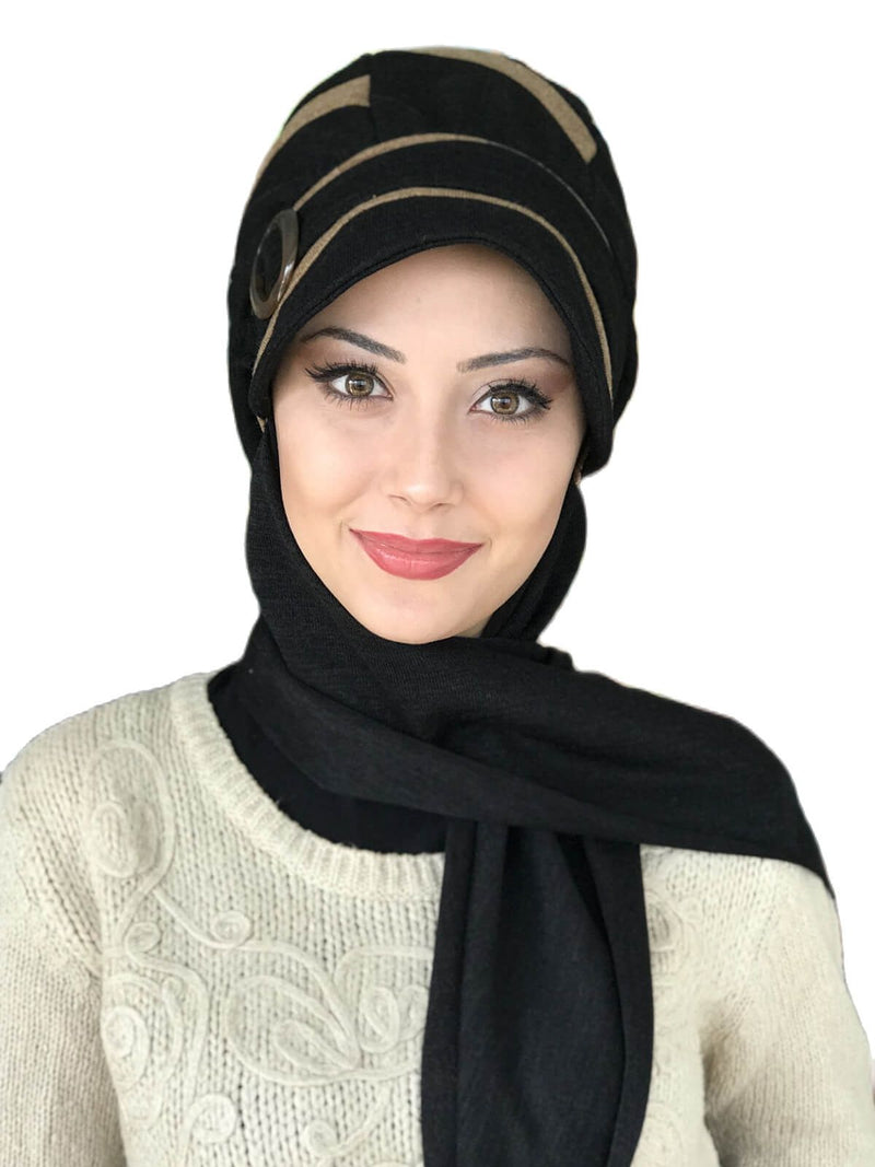 Hijab Black Passionflower Model Light Milk Coffee Scarf Buckle