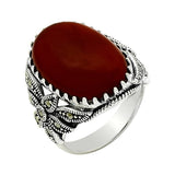 HANDMADE STERLING AGATE % MARCASITE RING FOR WOMEN