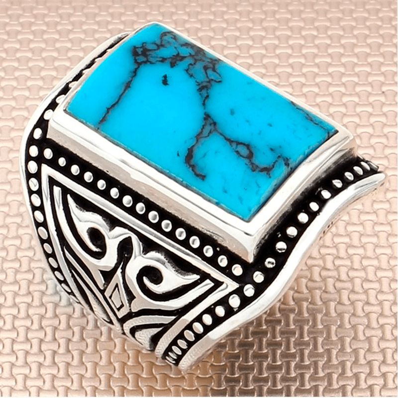 HANDMADE STERLING TURQUOISE/ONYX TURKISH RING FOR MEN