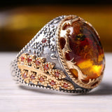 HANDMADE STERLING AMBER TURKISH RING FOR MEN