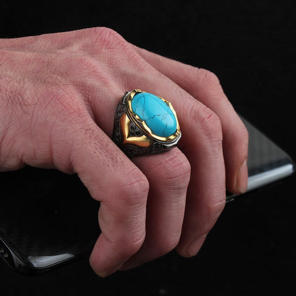 Turkish Turquoise Hand-Crafted Men's Ring