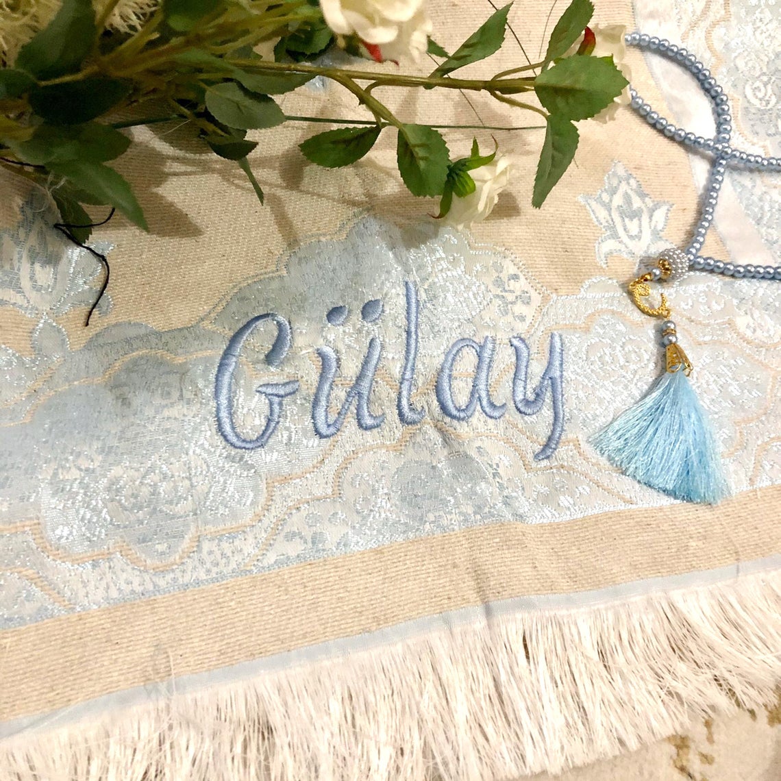 Prayer Mat With Name Personalized Prayer Rug Tasbeh Set