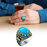 HANDMADE STERLING SILVER TURKISH TURQUOISE RING FOR MEN