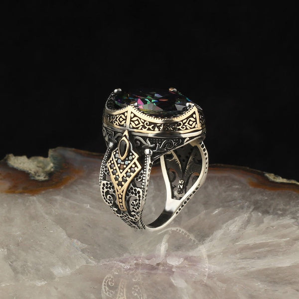 HANDMADE ALEXANDRITE STERLING SILVER TURKISH RING FOR MEN