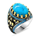HANDMADE STERLING SILVER TURKISH TURQUOISE RING FOR MEN