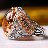 HANDMADE STERLING AMBER TURKISH RING FOR MEN