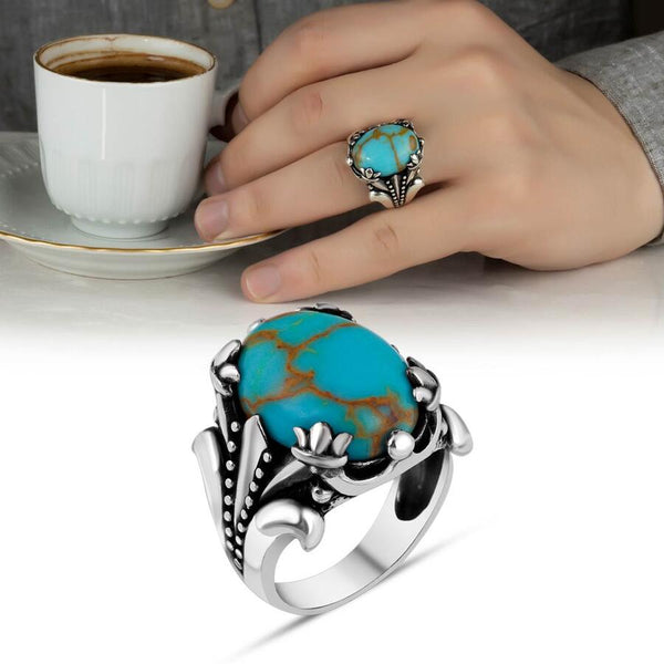 HANDMADE STERLING TURQUOISE TURKISH RING FOR MEN