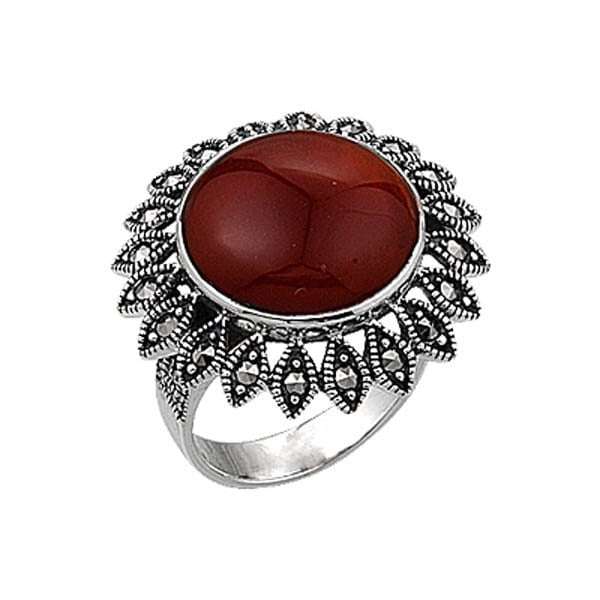 HAND CRAFTED RED MARCASITE SILVER RING FOR WOMEN