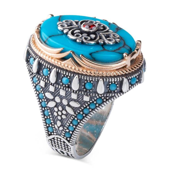 HANDMADE STERLING TURKISH TURQUOISE RING FOR MEN