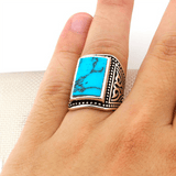 HANDMADE STERLING TURQUOISE/ONYX TURKISH RING FOR MEN