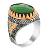 HANDMADE STERLING GREEN ZIRCONIA TURKISH RING FOR MEN