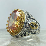 HANDMADE STERLING SILVER CITRINE TURKISH RING FOR MEN