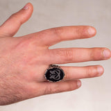 SULTAN'S ABULHAMID BLACK ONYX OTTOMAN COAT OF ARMS RING FOR MEN
