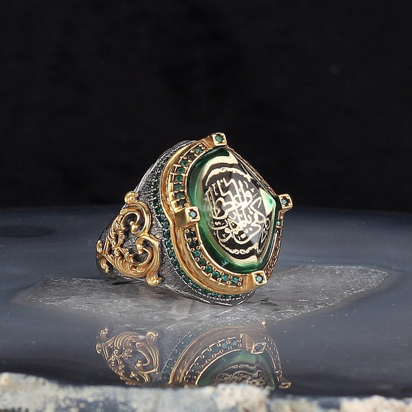 GREEN STERLING TURKISH RING FOR MEN