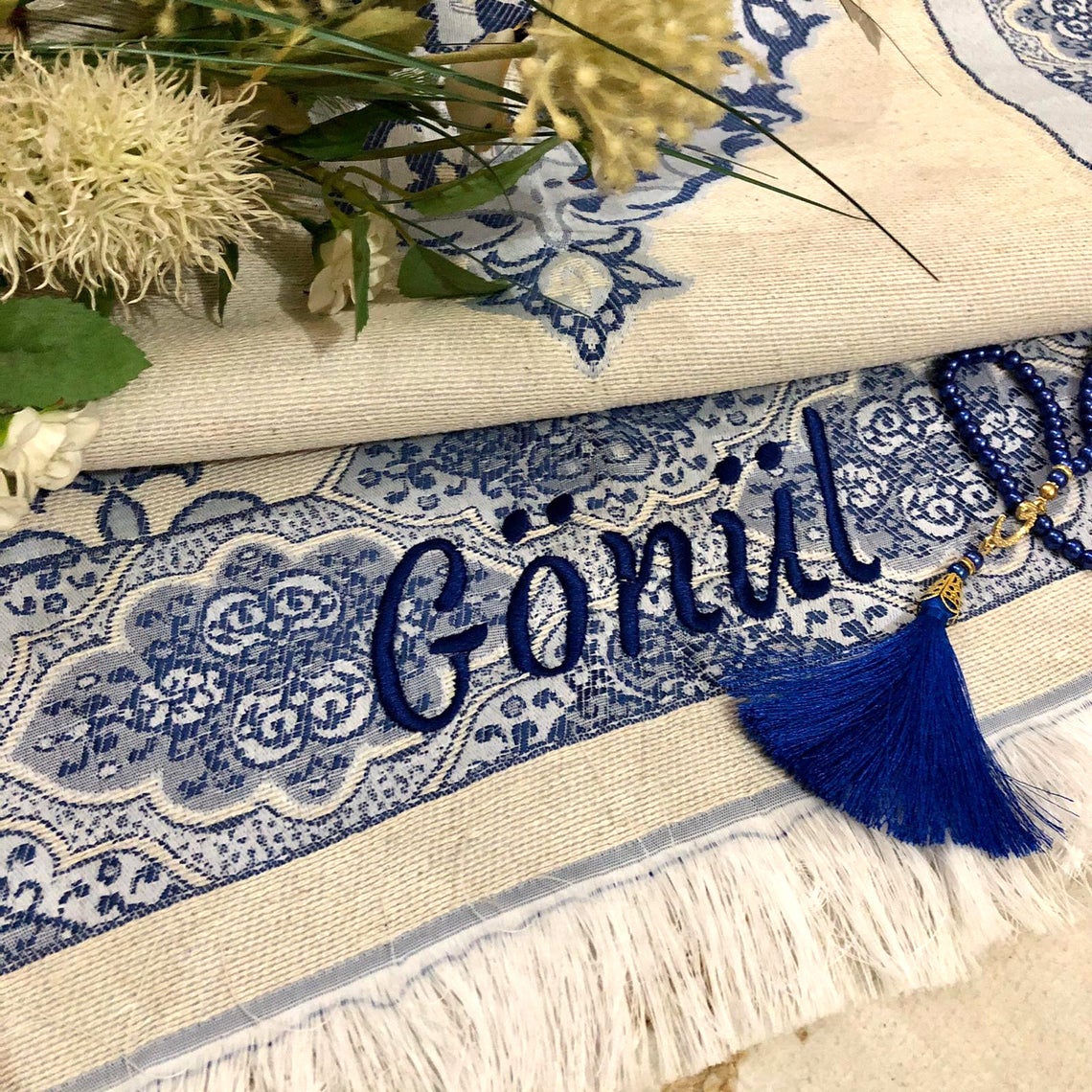 Prayer Mat With Name Personalized Prayer Rug Tasbeh Set