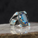 HANDMADE STERLING SILVER TOPAZ TURKISH RING FOR MEN