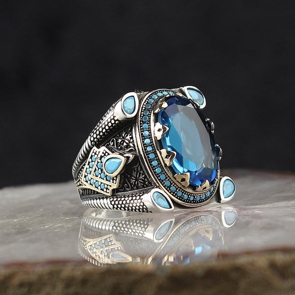 HANDMADE STERLING SILVER TOPAZ TURKISH RING FOR MEN