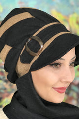 Hijab Black Passionflower Model Light Milk Coffee Scarf Buckle