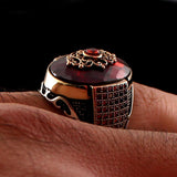 HANDMADE STERLING SILVER ZIRCON TURKISH RING FOR MEN