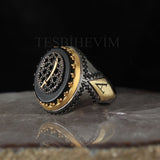 HANDMADE ONYX SILVER PLATED CUBIC ZIRCONIA TURKISH RING FOR MEN