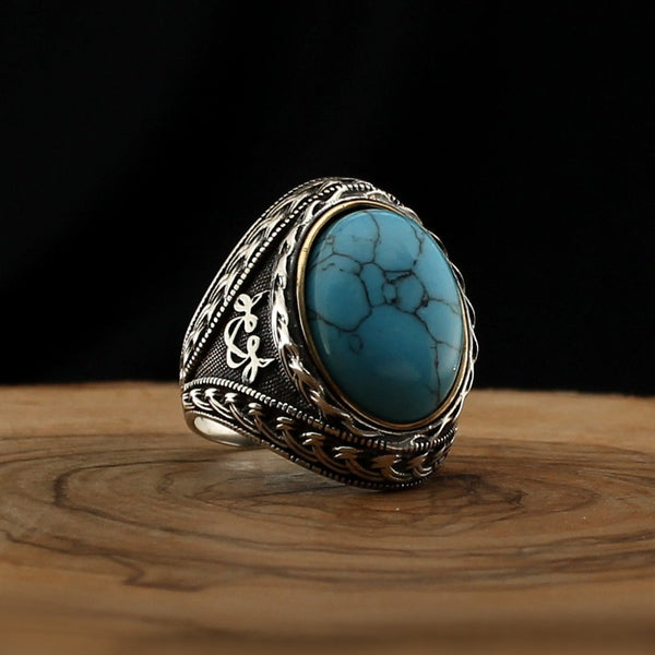 HANDMADE AGATE STERLING SILVER TURKISH RING FOR MEN