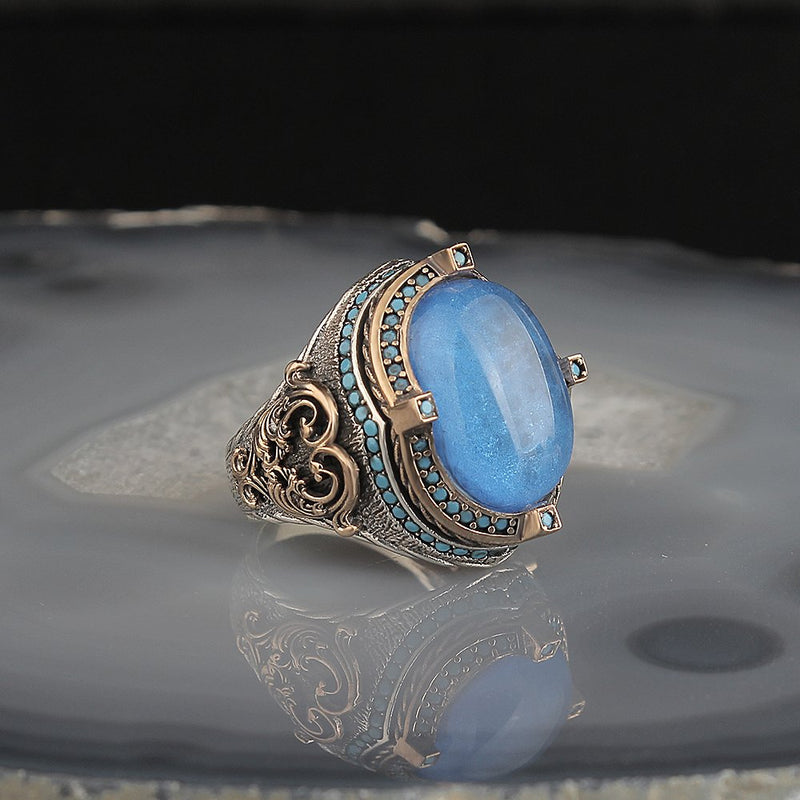 The Dragon's Eye Paraiba Turkish Gemstone Silver Ring for Men
