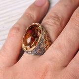 HANDMADE STERLING AMBER TURKISH RING FOR MEN