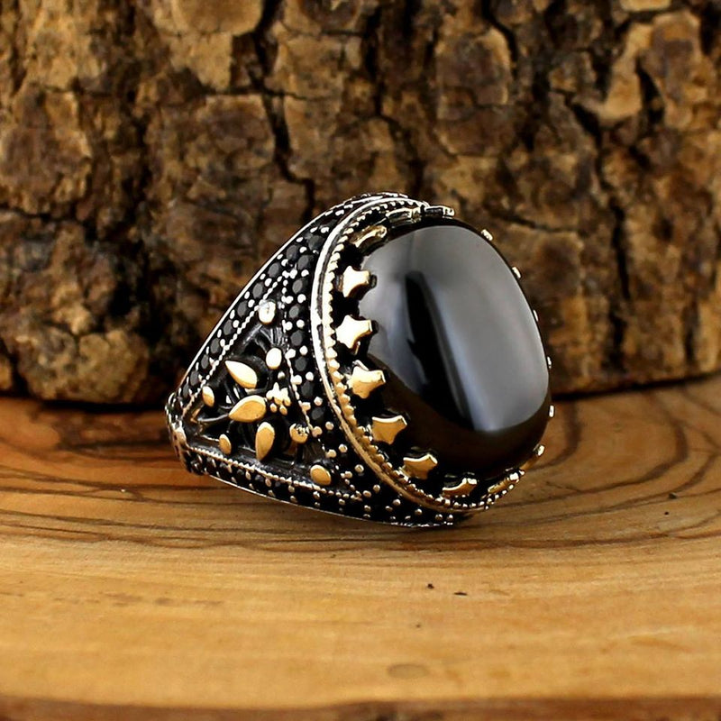 HANDMADE STERLING AGATE TURKISH RING FOR MEN