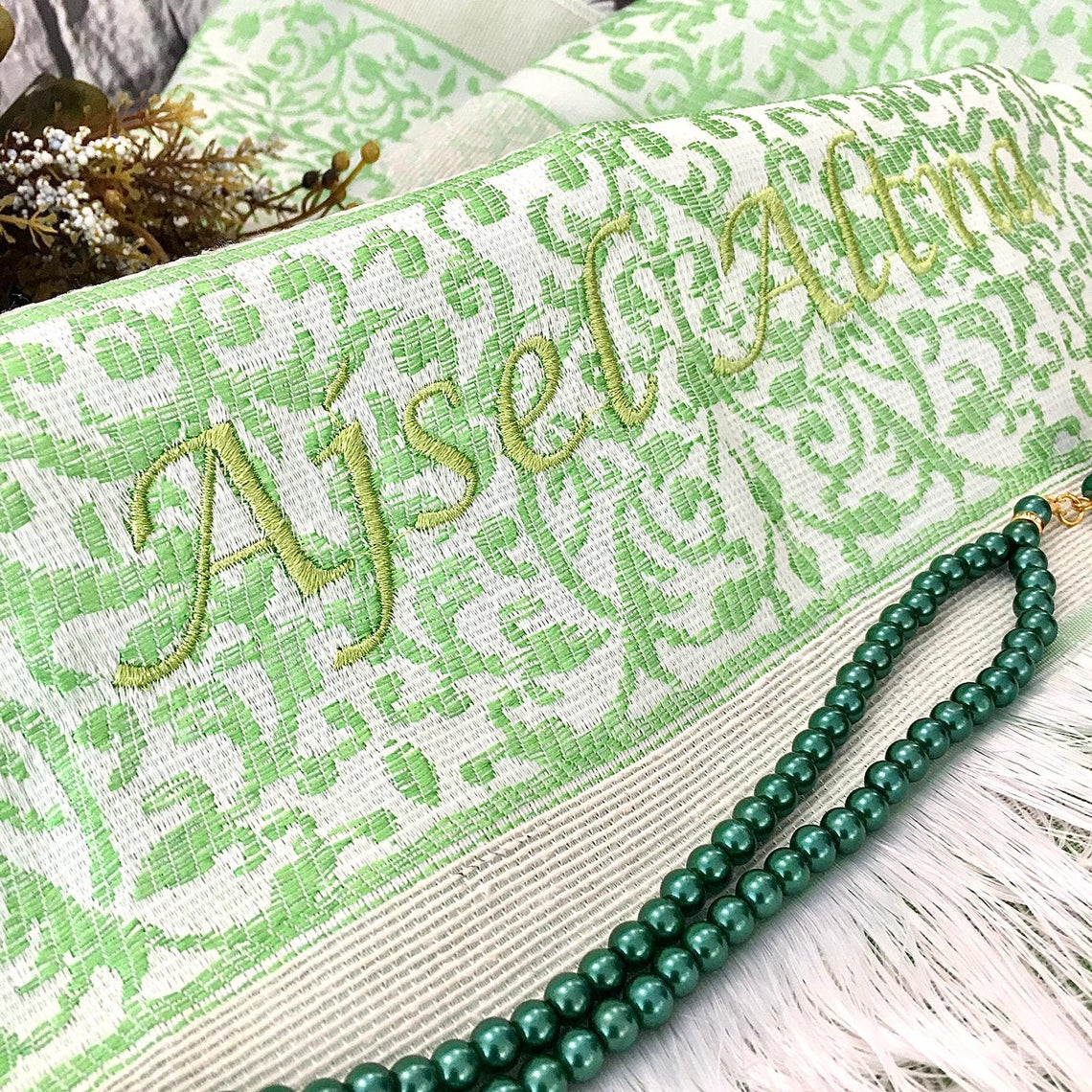 Prayer Mat With Name Personalized Prayer Rug Tasbeh Set