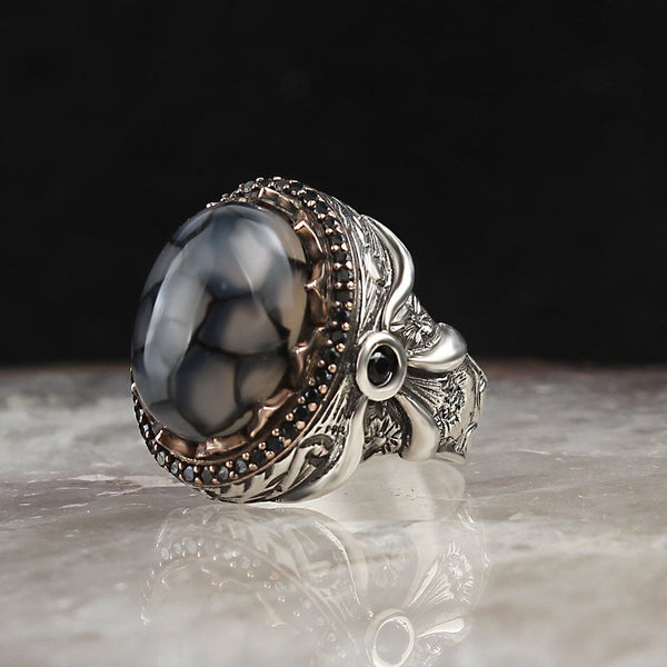 HANDMADE AGATE SILVER TURKISH RING FOR MEN