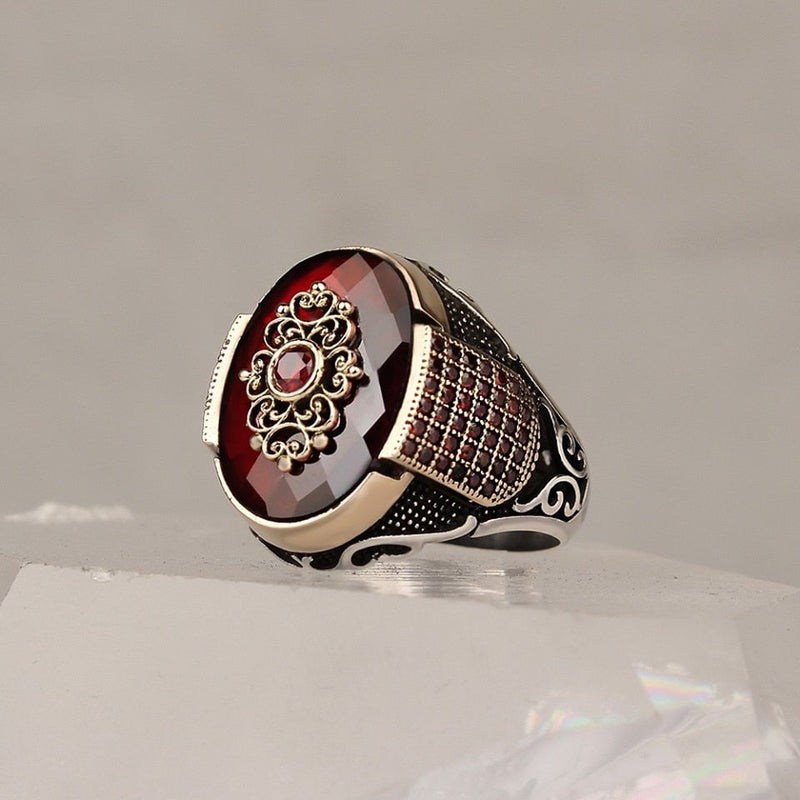 HANDMADE STERLING SILVER ZIRCON TURKISH RING FOR MEN