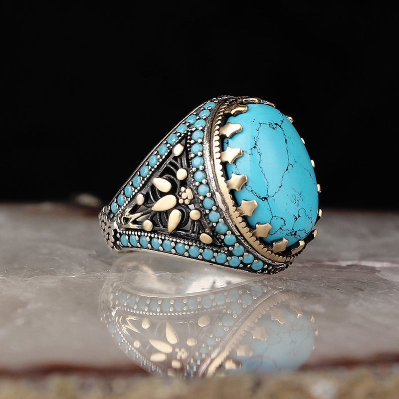 HANDMADE TURQUOISE STERLING SILVER RING FOR MEN