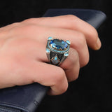 HANDMADE STERLING SILVER TOPAZ TURKISH RING FOR MEN