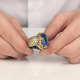 HAND CRAFTED STERLING BLUE TOPAZ TURKISH RING FOR MEN