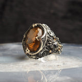 HAND CRAFTED STERLING SILVER QUARTZ TURKISH RING FOR MEN