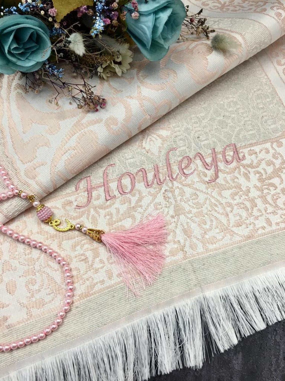 Prayer Mat With Name Personalized Prayer Rug Tasbeh Set