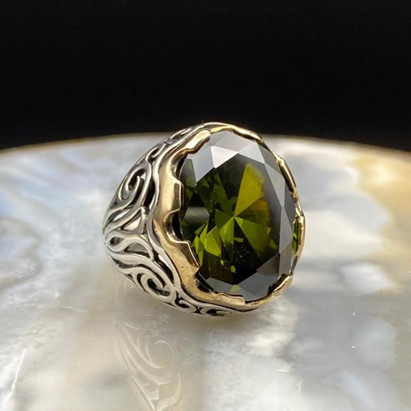 The Illustrious Peridot Turkish Silver Ring for Men