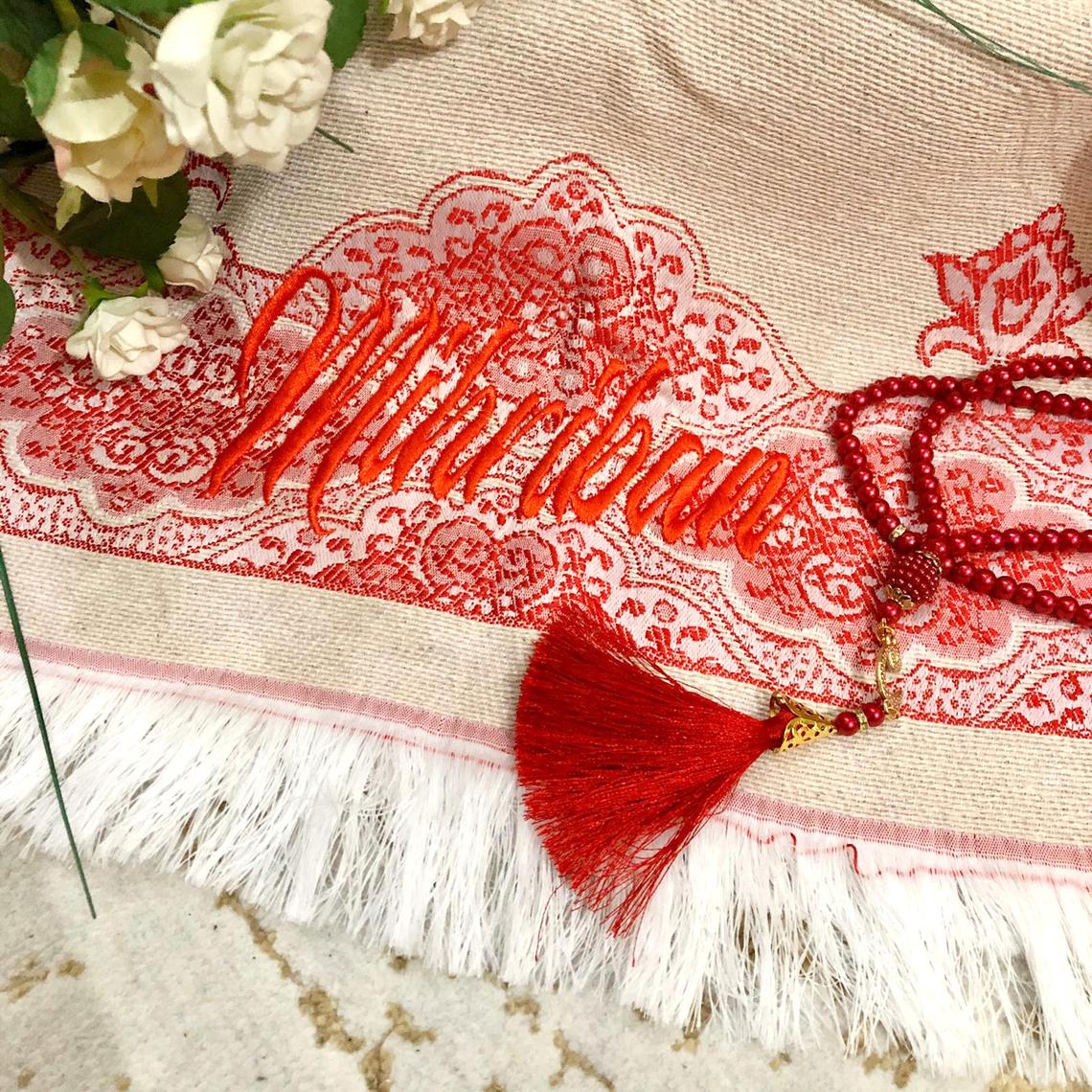 Prayer Mat With Name Personalized Prayer Rug Tasbeh Set