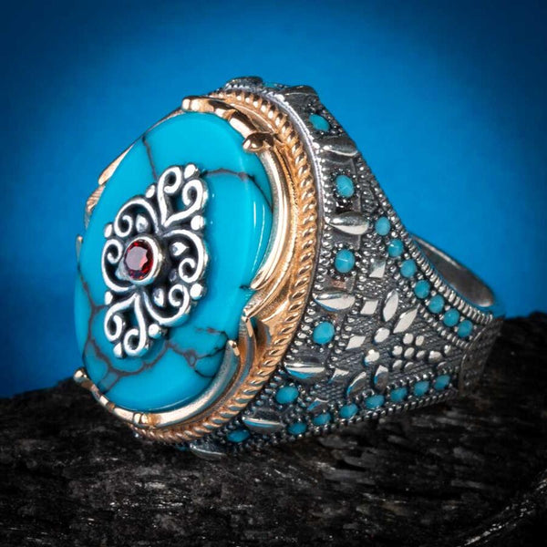 HANDMADE STERLING TURKISH TURQUOISE RING FOR MEN