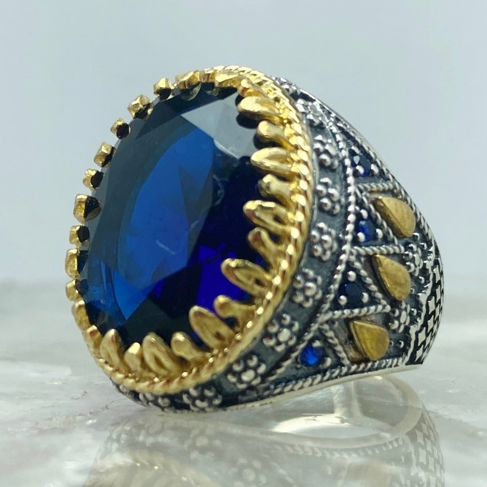 Orders Turkish Handmade Jewelry 925 Sterling Silver Sapphire Stone Men Ring Sz 9